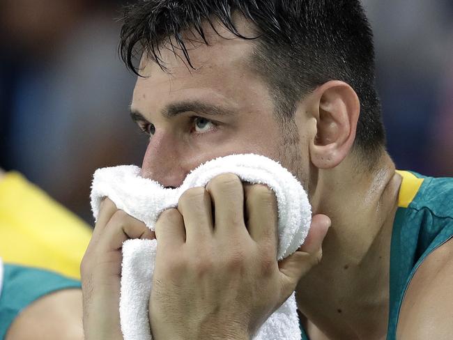 It was a tough day at the office for Andrew Bogut and the Boomers.