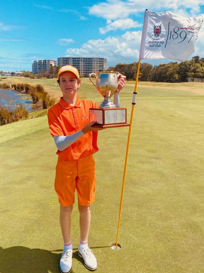 Victorious. Sam Cascio with the Club Championship at Wollongong Golf Club. Photo: Supplied