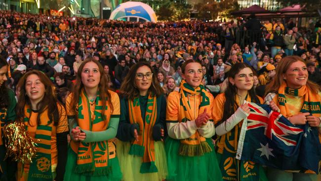 Aussie fans have flocked to outdoor venues to watch the Matildas. Picture: Getty Images