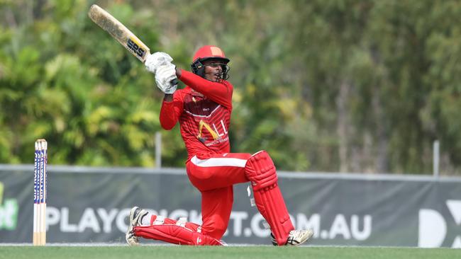 Waratah's Ashley Chandrasinghe playing in Darwin. Picture: Roz Lavercombe