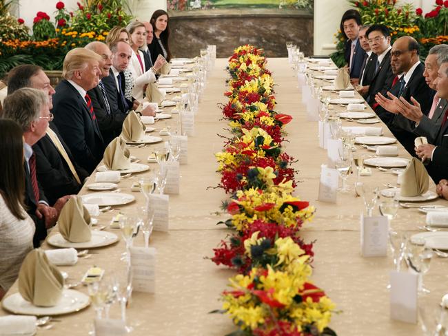 President Donald Trump  and his delegation sit down for a working lunch with  Singapore Prime Minister Lee Hsien Loong.