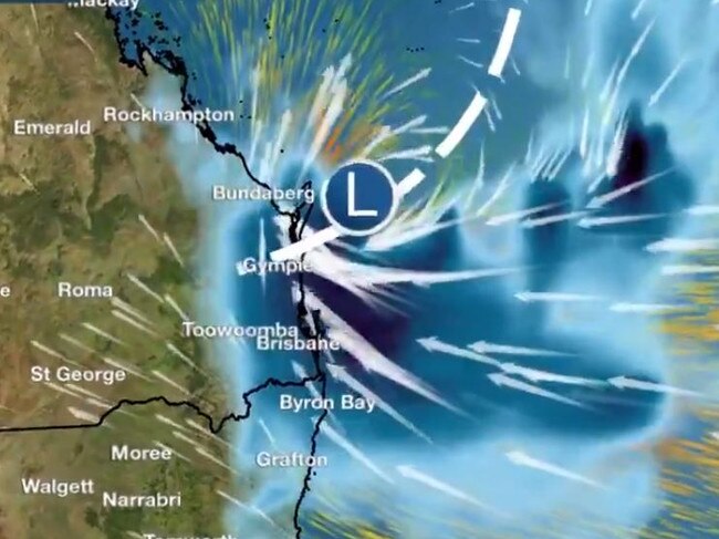 A low pressure system is set to bring total falls of up to 200mm across southeast Queensland over the weekend. Picture: Twitter/ Bureau of Meteorology