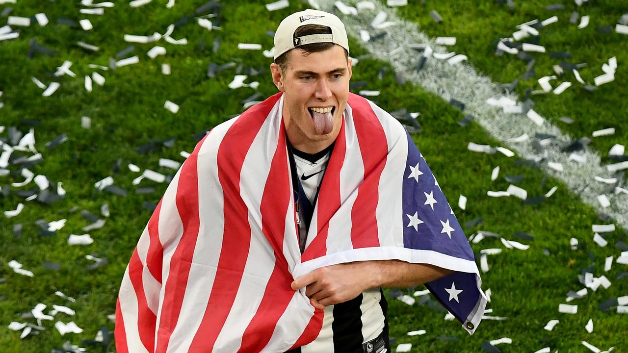 Mason Cox came from the US to play Aussie rules and now has a premiership. Picture: Josh Chadwick/AFL Photos via Getty Images