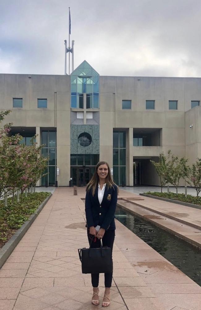 Brittany Higgins at Parliament House where she was allegedly raped in 2019.