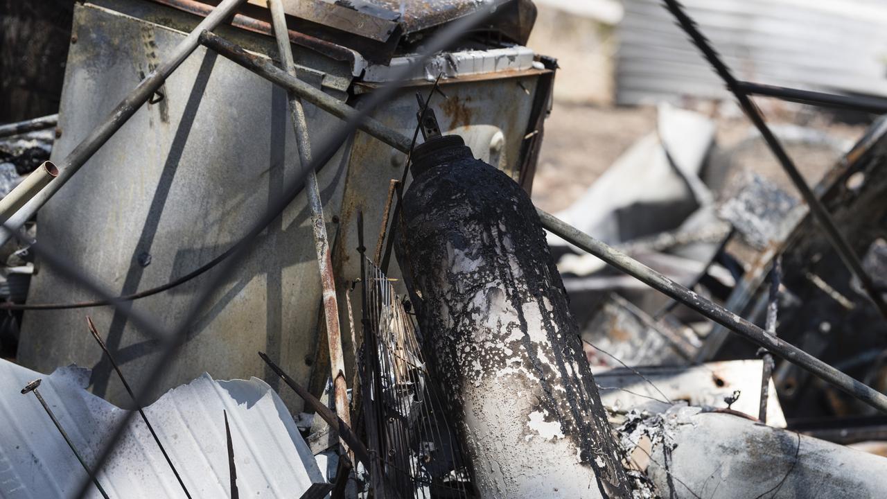 Damage caused by fire that tore through a permanent caravan of a couple and another family at Murphys Creek Escape, Wednesday, September 27, 2023. Picture: Kevin Farmer