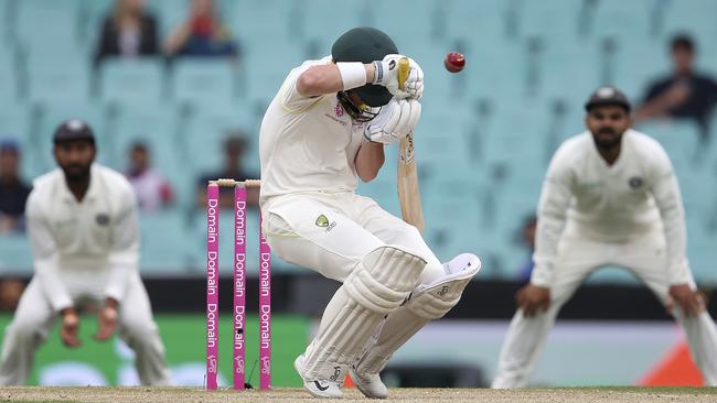 Marcus Harris survives a scare before bad light stopped play. Picture: AP