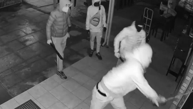 CCTV footage of  northeastern-suburbs home  being raided by a gang of balaklava-clad men armed with machetes, baseball bats and possibly guns. on August 17 2024