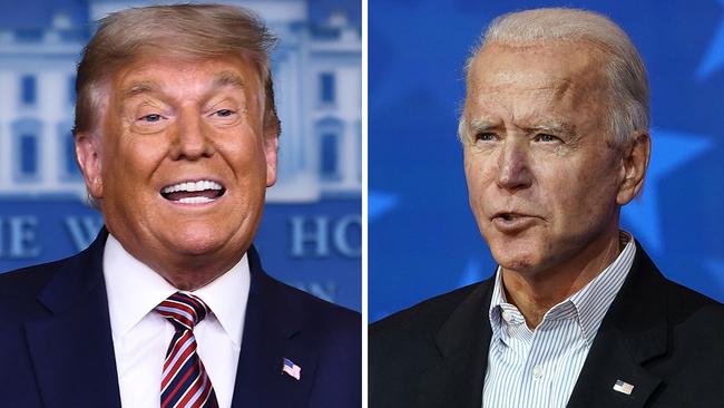 The hopes of Donald Trump (left) winning a second term in the White House have nosedived after Democratic challenger Joe Biden (right) took a narrow lead in both Pennsylvania and Georgia. Pictures: Agencies