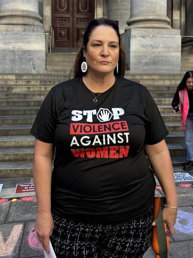 DV Victim advocate Stacey Nelan at a protest rally calling for the end of violence against women. Picture: Isabel McMillan