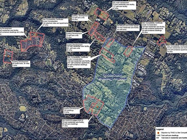 Map of proposed seniors housing villages in Dural.