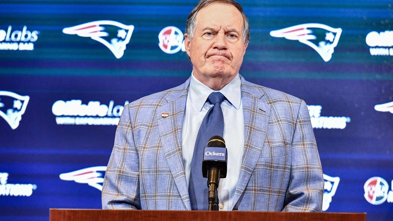 TOPSHOT - New England Patriots head coach Bill Belichick announces he is leaving the team during a press conference at Gillette Stadium in Foxborough, Massachusetts, on January 11, 2024. Belichick, the NFL mastermind who has guided the New England Patriots to a record six Super Bowl titles as head coach, is parting ways with the team after 24 seasons. (Photo by Joseph Prezioso / AFP)