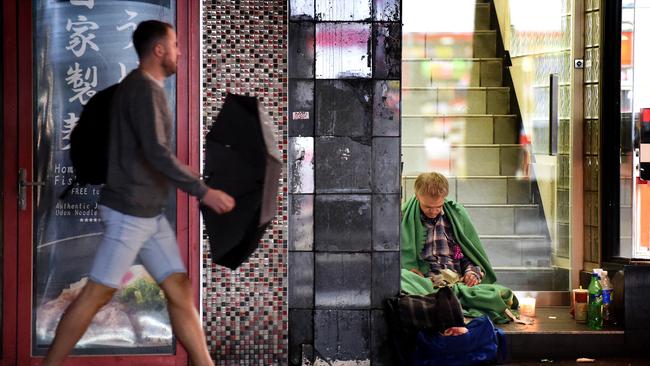 Homeless sleep on the streets of Melbourne as winter closes in. Picture: Nicole Garmston