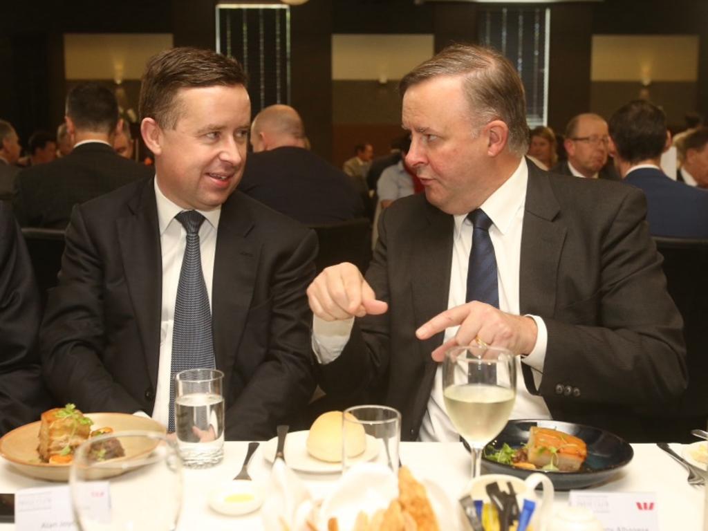 Alan Joyce with MP Anthony Albanese at the National Press Club in Canberra in 2015. Picture: Gary Ramage