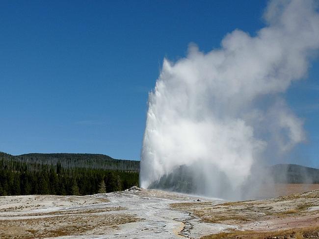 Dramatic eruptions from geysers in Yellowstone National Park.