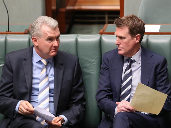 Labor industrial relations spokesman Tony Burke and Attorney-General Christian Porter in parliament. Mr Porter has been tasked with leading IR reform in several key areas. Picture Kym Smith