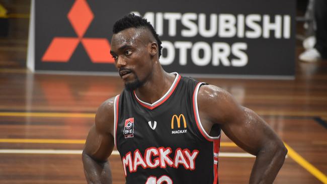 Meteors star Djery Jean Baptiste is will be crucial to the sides quest to remain undefeated this weekend, currently averaging over two blocks a game for the team. Picture: Mitchell Dyer