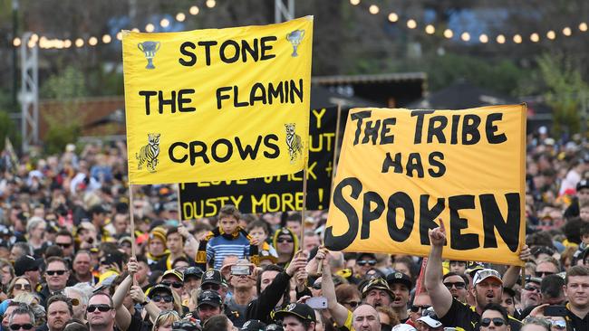 Richmond fans are seen at the AFL Grand Final parade in Melbourne.