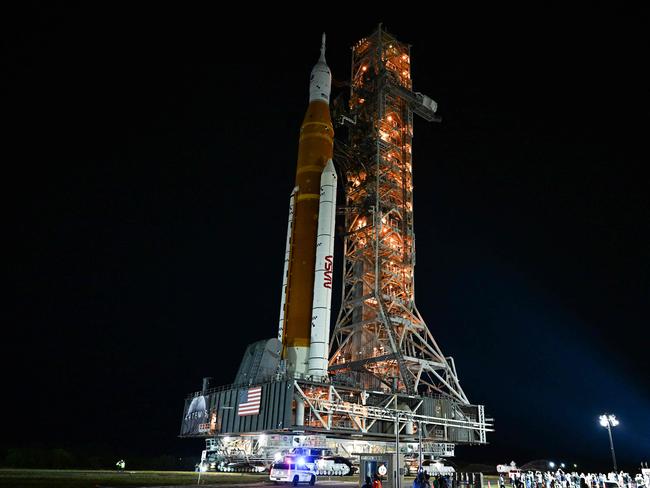 NASA’s Artemis I Moon rocket is rolled out to the launch pad on August 16. Picture: Chandan Khanna/AFP