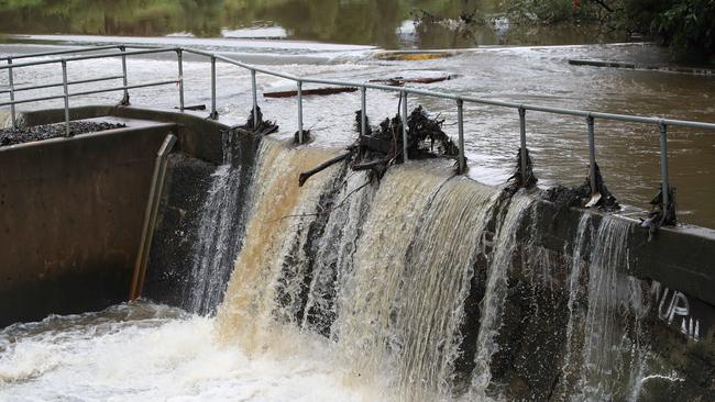 Flooding at Parramatta Weir today after heavy rains overnight with more rain to come today. Picture: David Swift