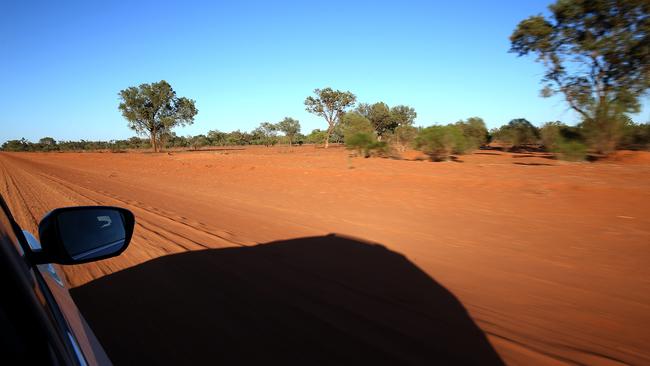 The red dirt track known as Louth Rd between Bourke and Louth in the state’s far west. Picture: Toby Zerna