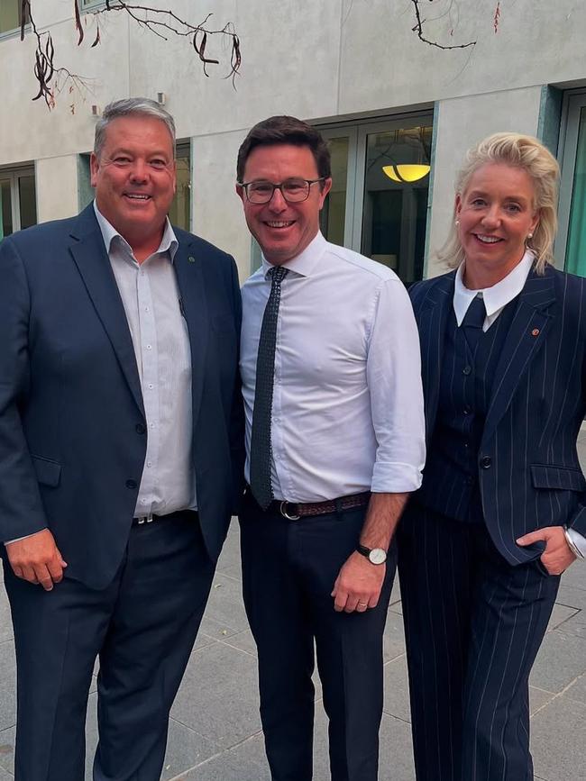 Nationals MP Andrew Willcox with Nationals Leader David Littleproud MP and Senator Bridget McKenzie after the party’s decision to split from the Liberals.