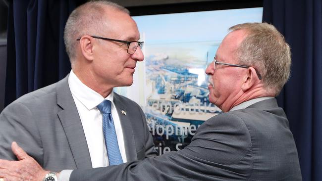 Premier Jay Weatherill with independent minister Geoff Brock at Nyrstar in Port Pirie. Picture: Dylan Coker