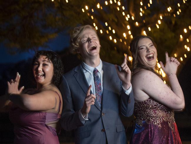 Rosny College Leavers Dinner at Glen Albyn Estate, Natalie Kaniaros, Owen Fitzgerald and Makayla Davis. Picture: Chris Kidd