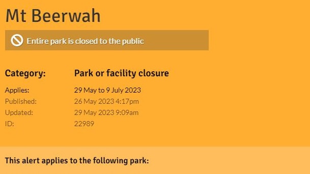 The Mt Beerwah section of the National Park will remain closed for at least a month. Picture: DES