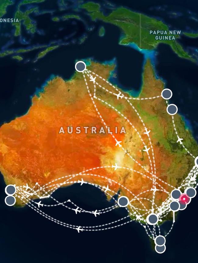 The flights taken on Dutton’s campaign trail. Picture: Supplied