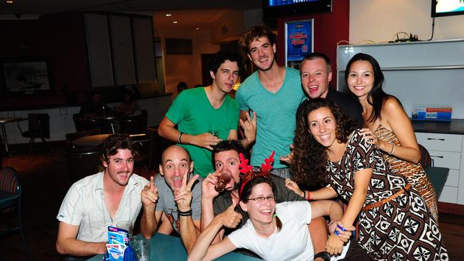 AFTER DARK: Chantal Lanctot, Steve Melvin, Peter Rankin, Chloe Boulland, Lola Lalabridge, Captain Fantastic, Dick Fitwell, Ray Ramone and Bronson Le'Hare enjoying the night at The Grand Hotel, Gladstone. Photo Tom Huntley / The Observer