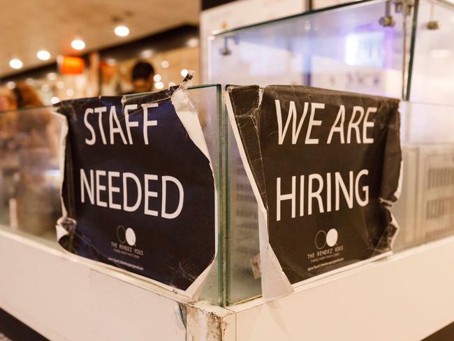 SYDNEY, AUSTRALIA - NewsWire Photos SEPTEMBER 28 2023. GENERIC - signage - employment & jobs, staff wanted, position available, in Sydney CBD. Picture: NCA NewsWire / Max Mason-Hubers