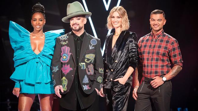 The Voice Australia judges Kelly Rowland, Boy George, Delta Goodrem and Guy Sebastian.