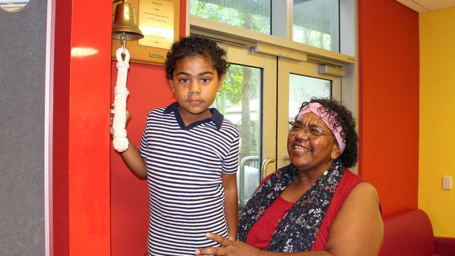 Bella Harris ringing the bell alongside her grandmother Bronwyn Tomarra. Picture: Supplied