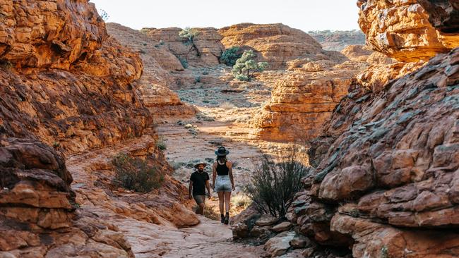 Hiking in Kings Canyon. Picture: Tourism NT / Jess Caldwell &amp; Luke Riddle