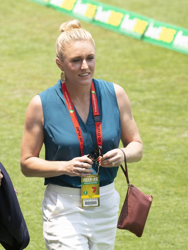 Olympic Gold Medallist Sally Pearson at Day 1 of the test match between Australia and Pakistan at the Gabba. Picture: Lachie Millard