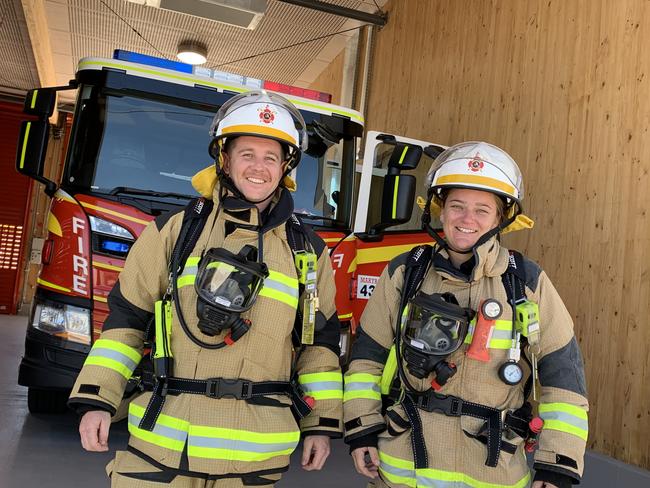 Firefighters Sharnte Butler and Brody Walters kitted up to raise funds for Movember charities.