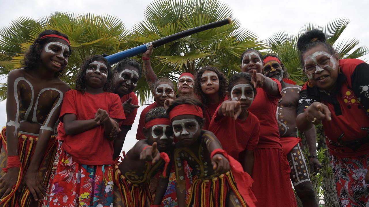 Garramilla Dancers at the smoking ceremony at Darwin Waterfront celebrations. Picture: (A)manda Parkinson