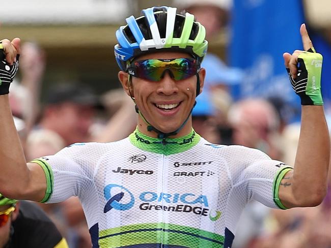 Herald Sun Tour. Stage 3. Michelson Winery to Nagambie. Caleb Ewan of the Orica GreenEdge team celebrates winning into Nagambie . Pic: Michael Klein