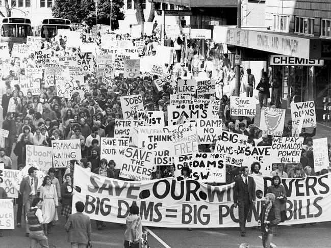 A 1981 protest in Hobart against the Franklin River dam project.