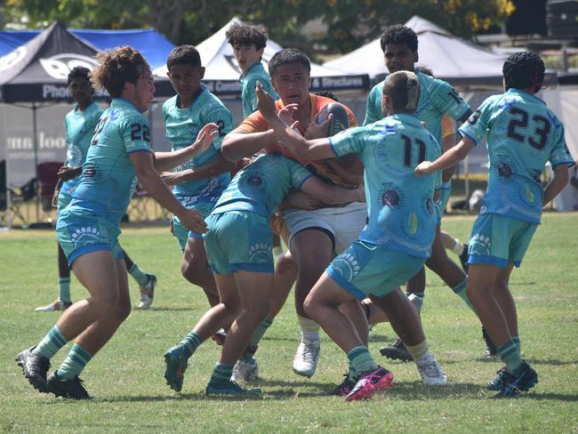 Warba Wangarunya Rugby League Carnival, under-17 boys, Black Boys versus Masada Iosefa and Gary Field Memorial, Saleyards Park, Rockhampton, January 19, 2024.