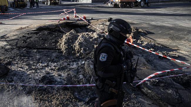 A view of a damage occurred on Taras Shevchenko Avenue, where one of the Russia's missile attacks took place, on Monday, October 10, 2022 in Kyiv, Ukraine. (Photo by Metin Aktas/Anadolu Agency via Getty Images)