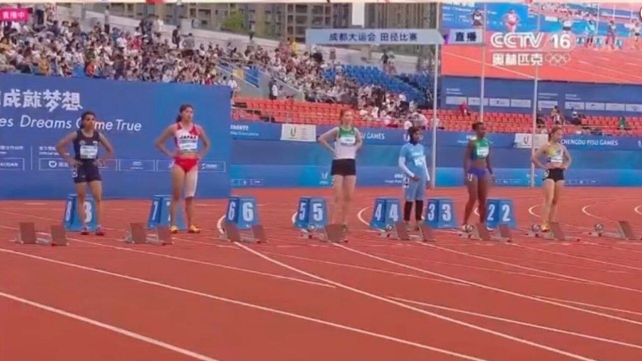 The sprinters line up for the race at the FISU 2023 World University Games.