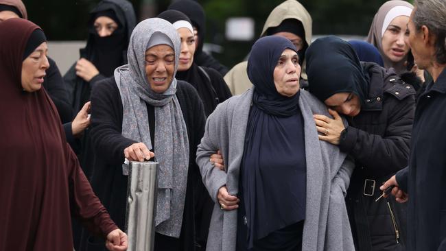 Family mourn Mahmoud “Brownie” Ahmad at Lakemba Mosque. Picture: David Swift