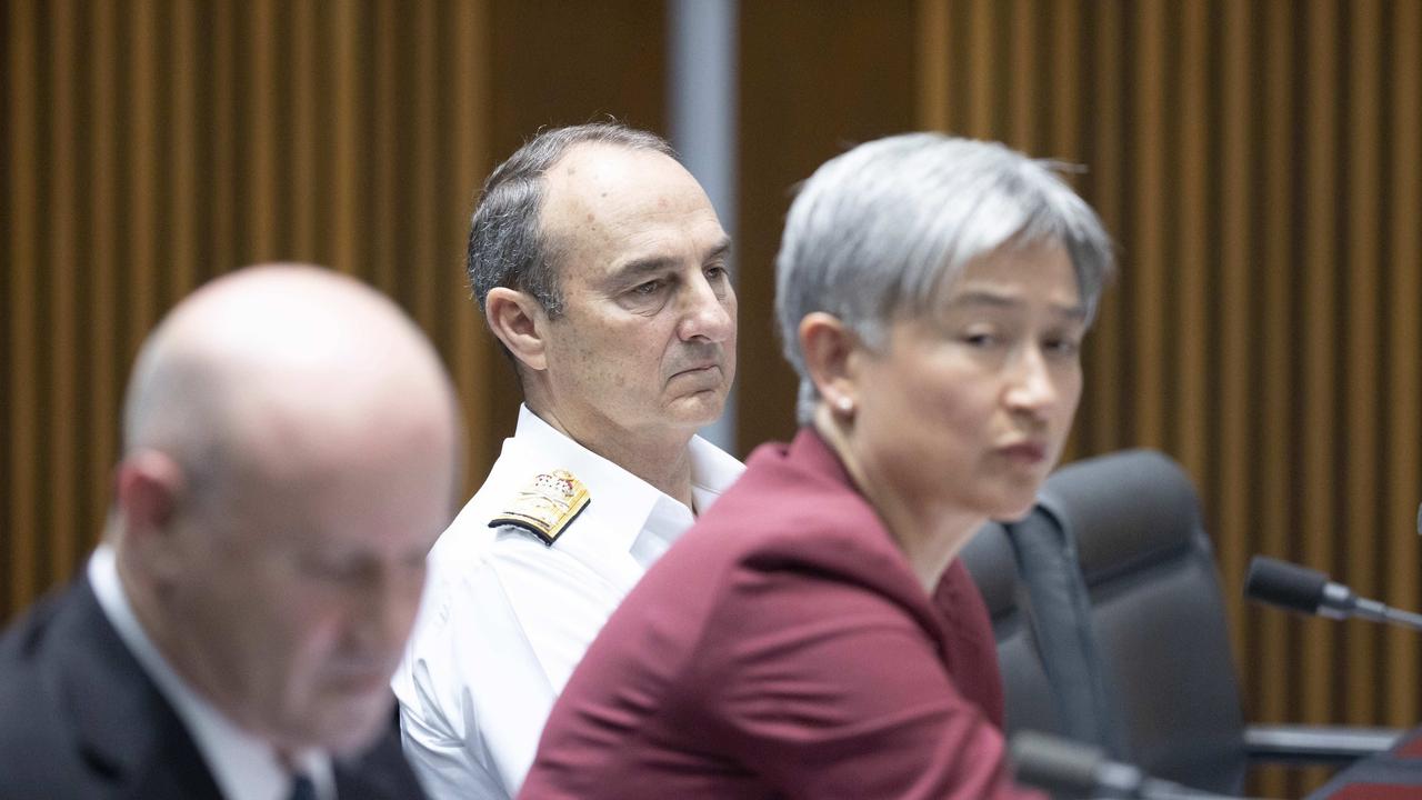 Defence department secretary Greg Moriarty, Senator Penny Wong and Australian Defence Force Vice Chief David Johnston were questioned in senate estimates on Wednesday. Picture: NCA NewsWire / Gary Ramage