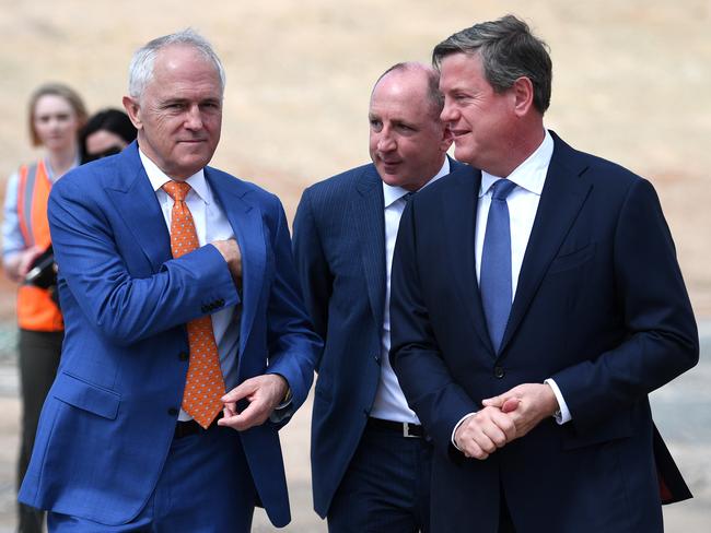 Malcolm Turnbull, Luke Howarth and Queensland LNP leader Tim Nicholls in Brisbane. Picture: AAP