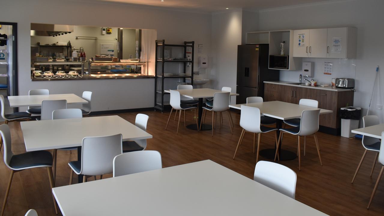 Inside the communal dining hall. Residents learn new skills and often help in the kitchen.