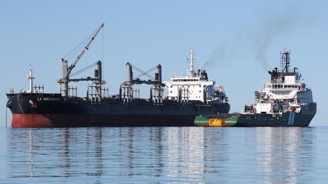 Tugboat Terasea Eagle has travelled from South Africa to Murat Bay, Ceduna to assist disabled ship La Solognais. The tug will now tow the ship to Singapore for repairs. Picture: Andrew Brooks