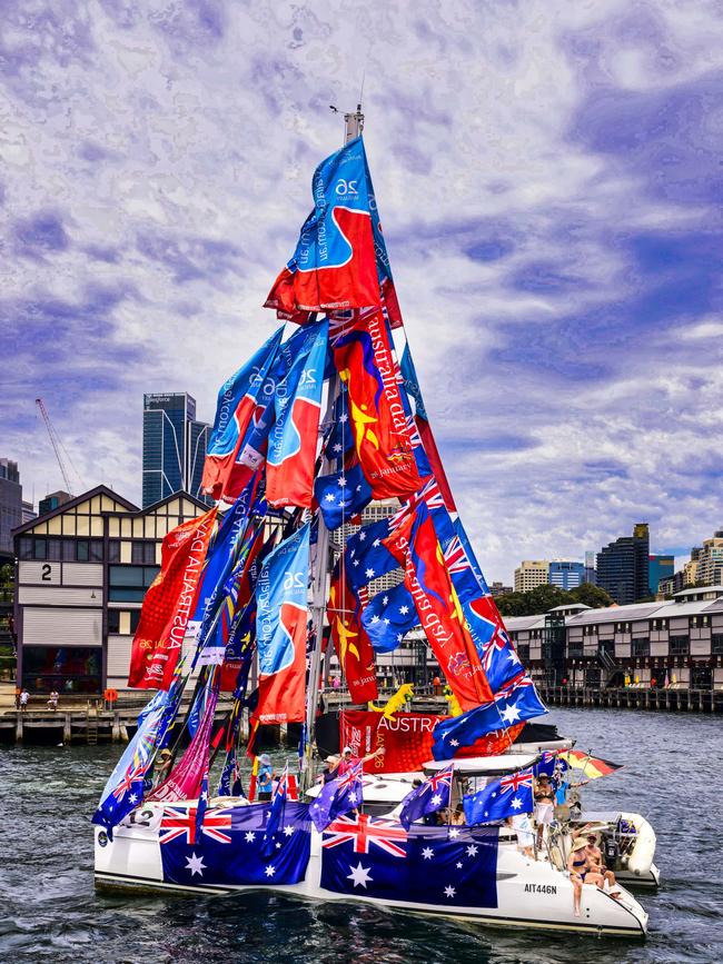 A sailboat competes in the best dressed competition in the annual Harbour Parade. Picture: Supplied.