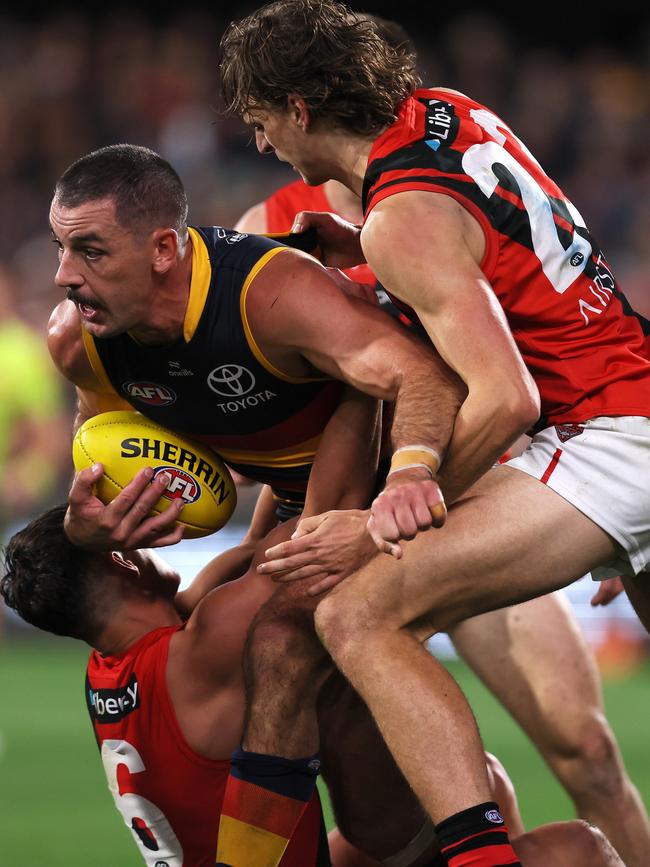 Essendon’s tackle pressure has been strong. (Photo by James Elsby/AFL Photos via Getty Images)