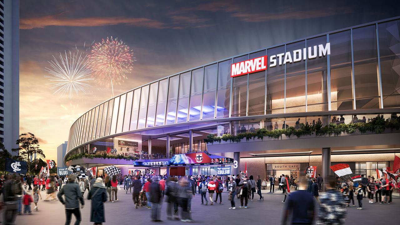 An artist's impression of the New Marvel Stadium development to start 2021.
